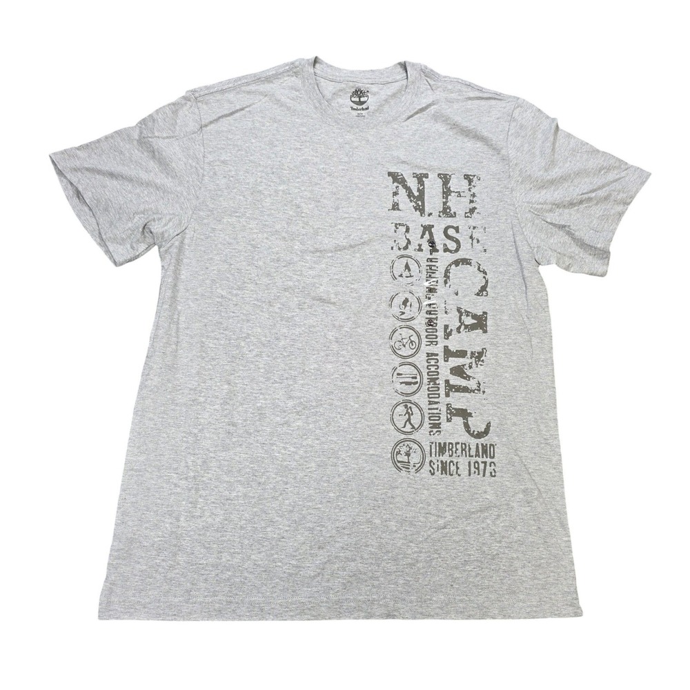 Timberland 100 % Cotton Graphic T-Shirt Men's Size M Gray NH Base Camp NEW